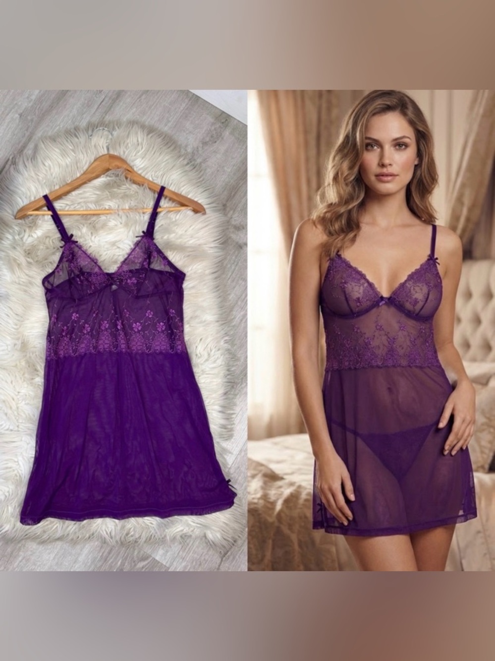La Perla Purple Sheer Lace & Mesh Lingerie‎ Babydoll Dress 2
